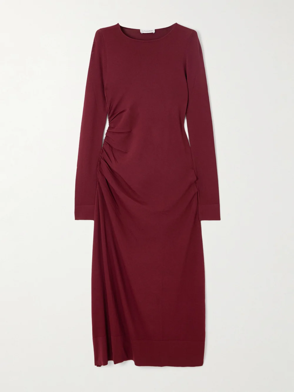 Altuzarra Robb Ruched Knitted Midi Dress in burgundy