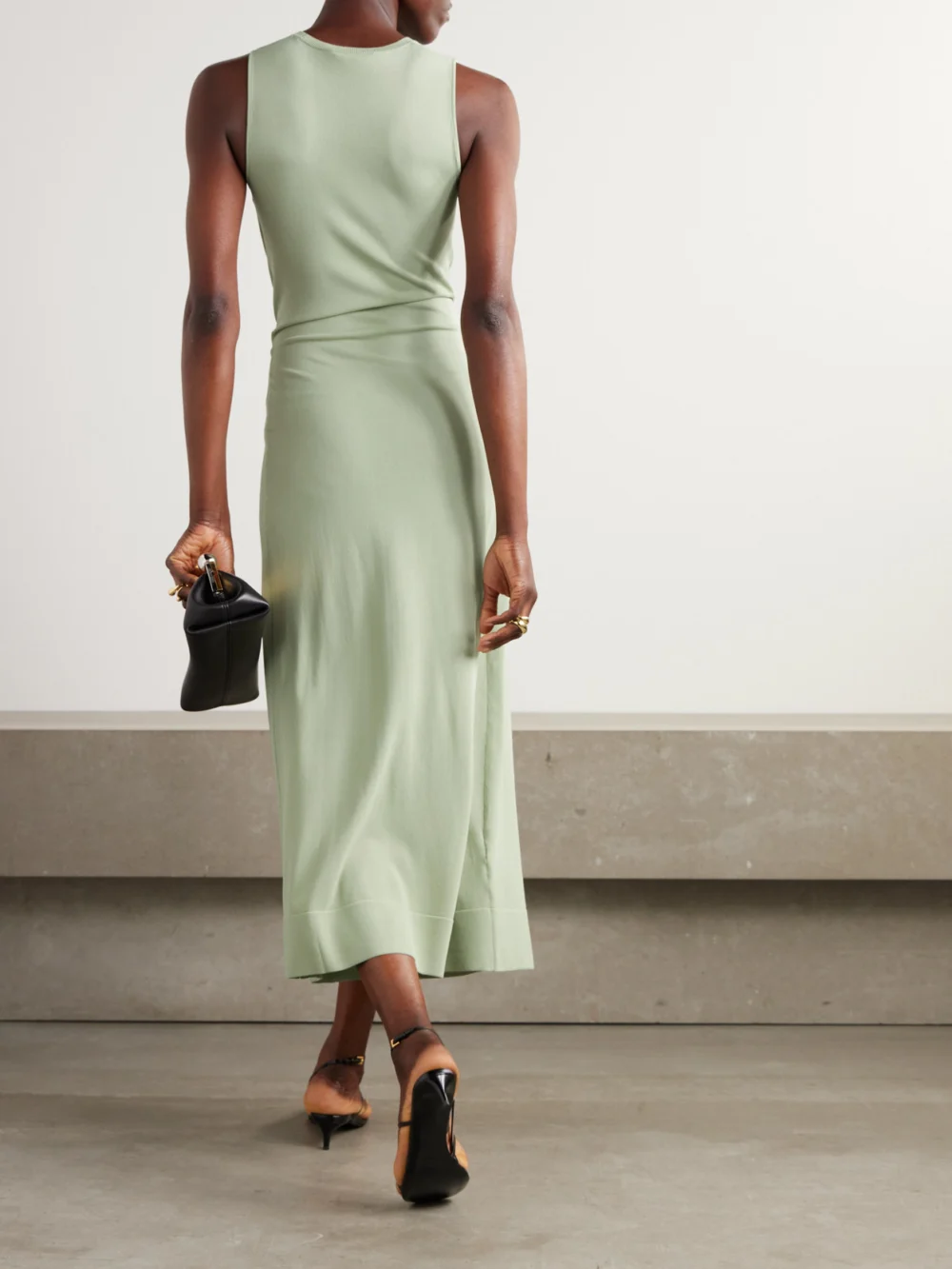 Back view of the Altuzarra Saralien Embellished Gathered Stretch-knit Midi Dress