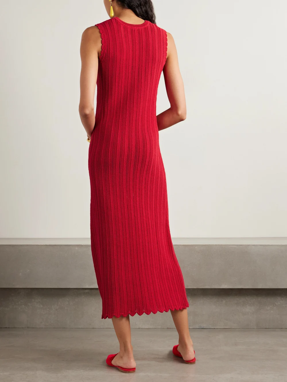 Back view of the Altuzarra Sissi Ribbed Open-knit Organic Cotton Midi Dress