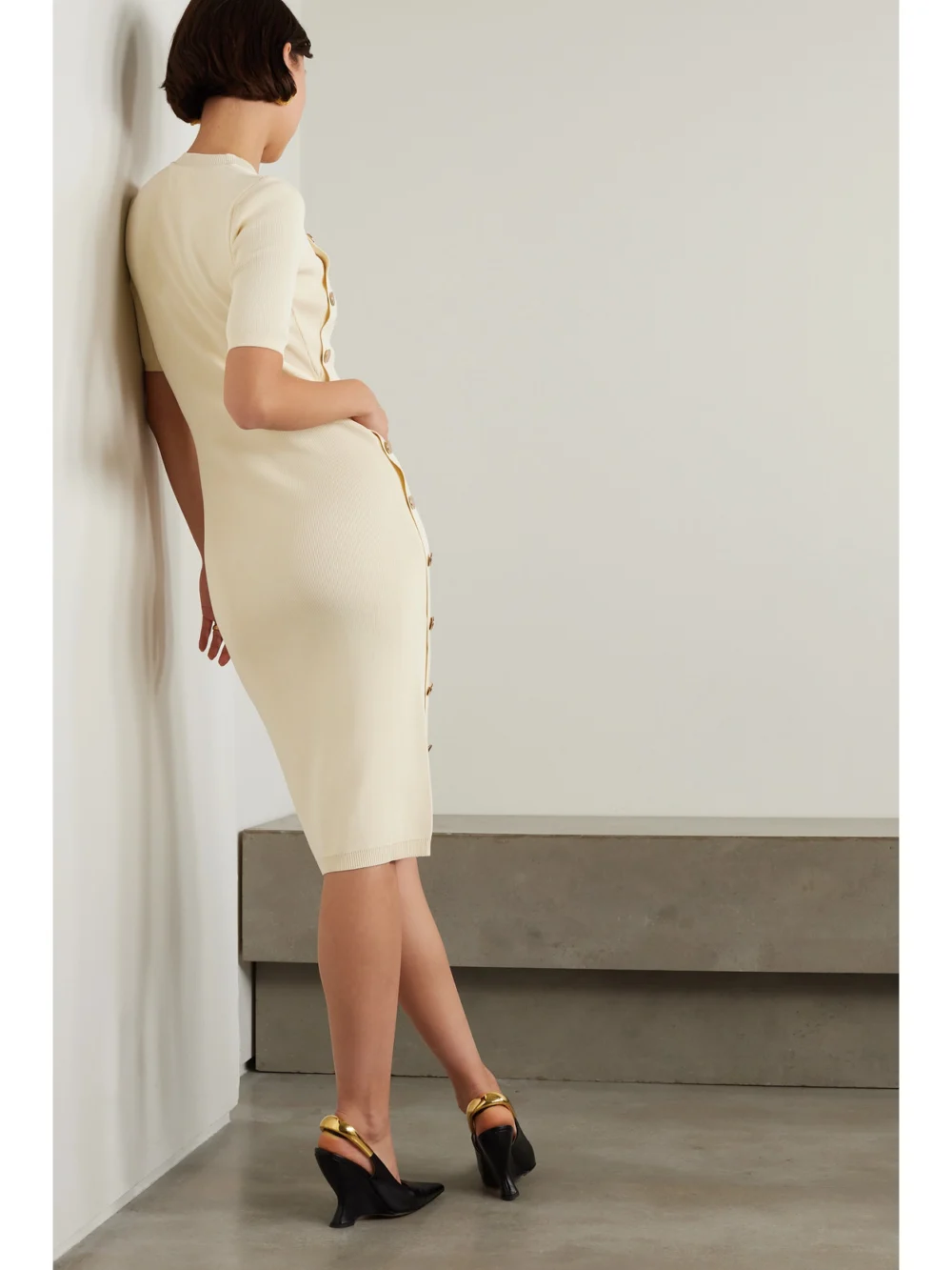 Back view of the Altuzarra Topaz Button-detailed Ribbed-knit Midi Dress