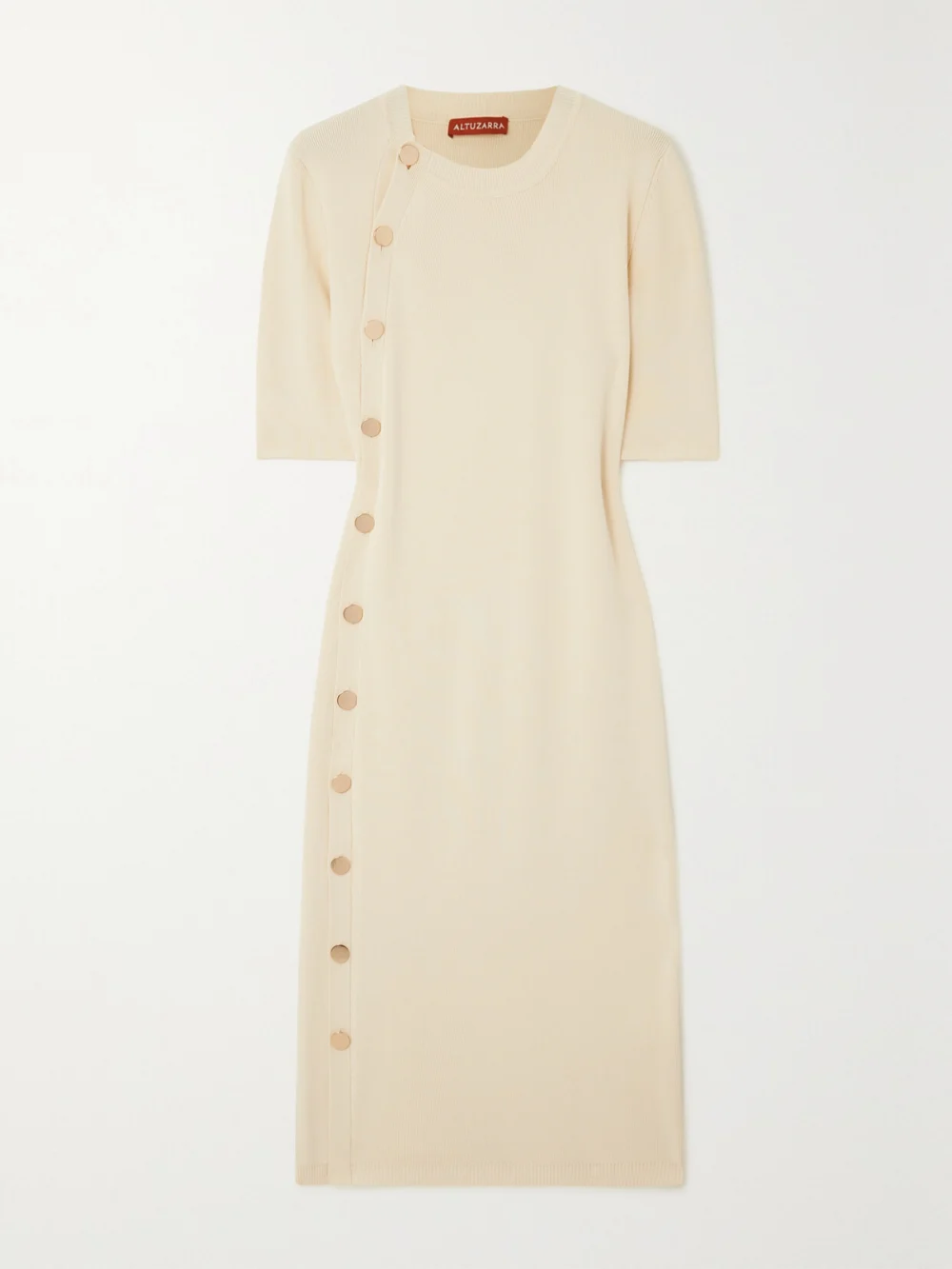 Altuzarra Topaz Button-detailed Ribbed-knit Midi Dress in ivory