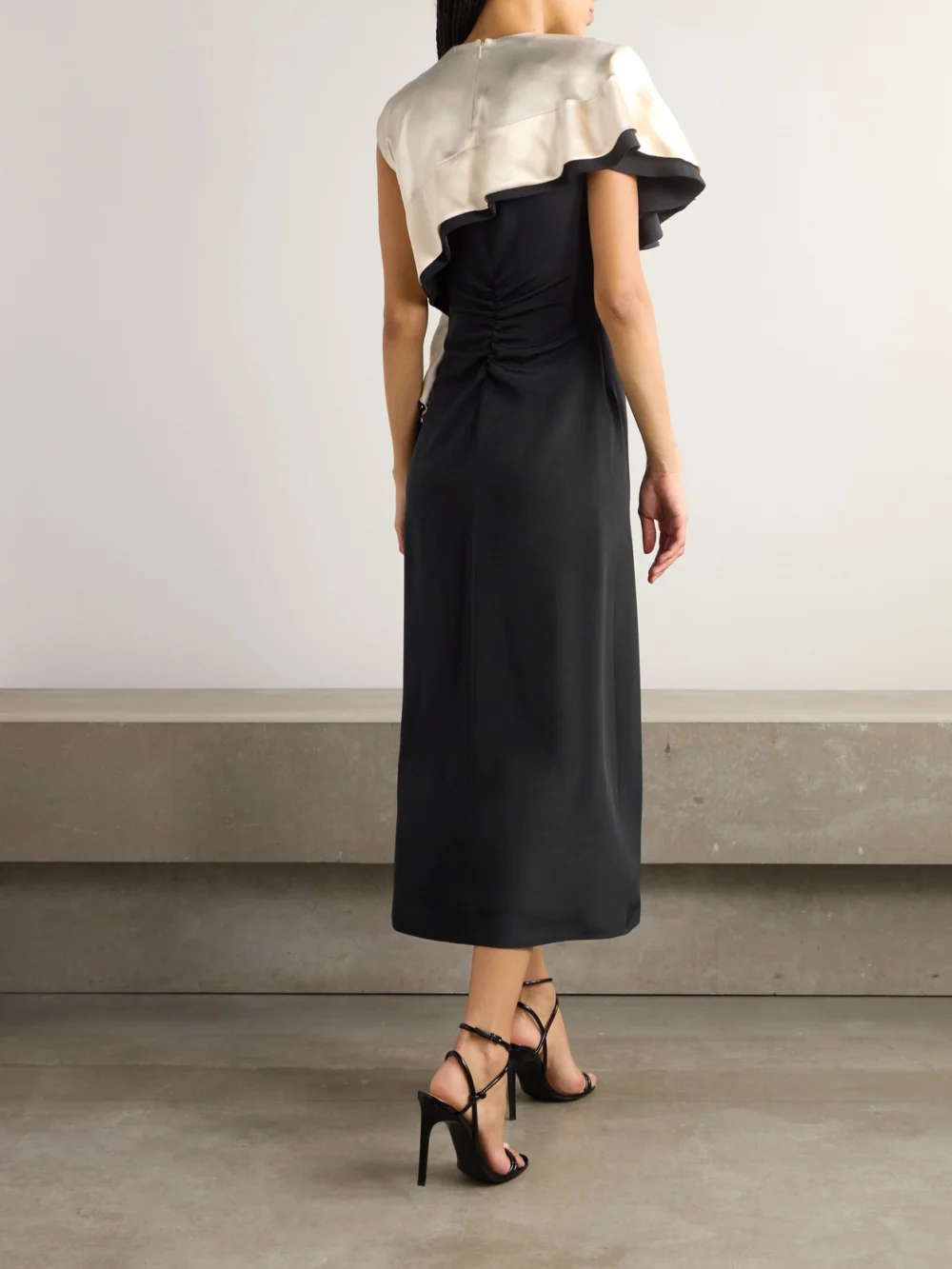 Back view of the Altuzarra Topolino Layered Silk-satin Midi Dress