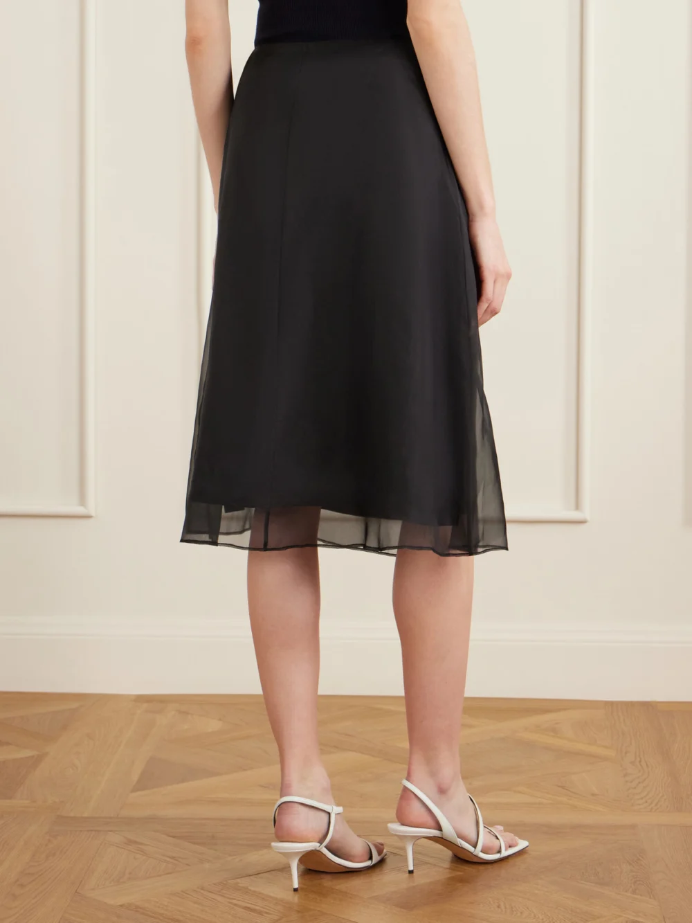 Back view of the Ami Paris Corolla Silk-crêpe De Chine Midi Skirt