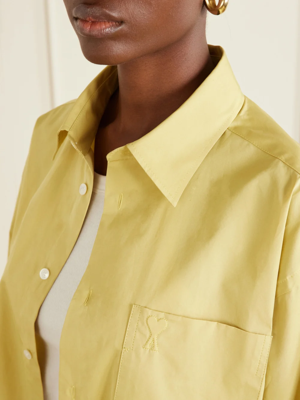 Close-up detail of the Ami Paris Cotton-poplin Shirt