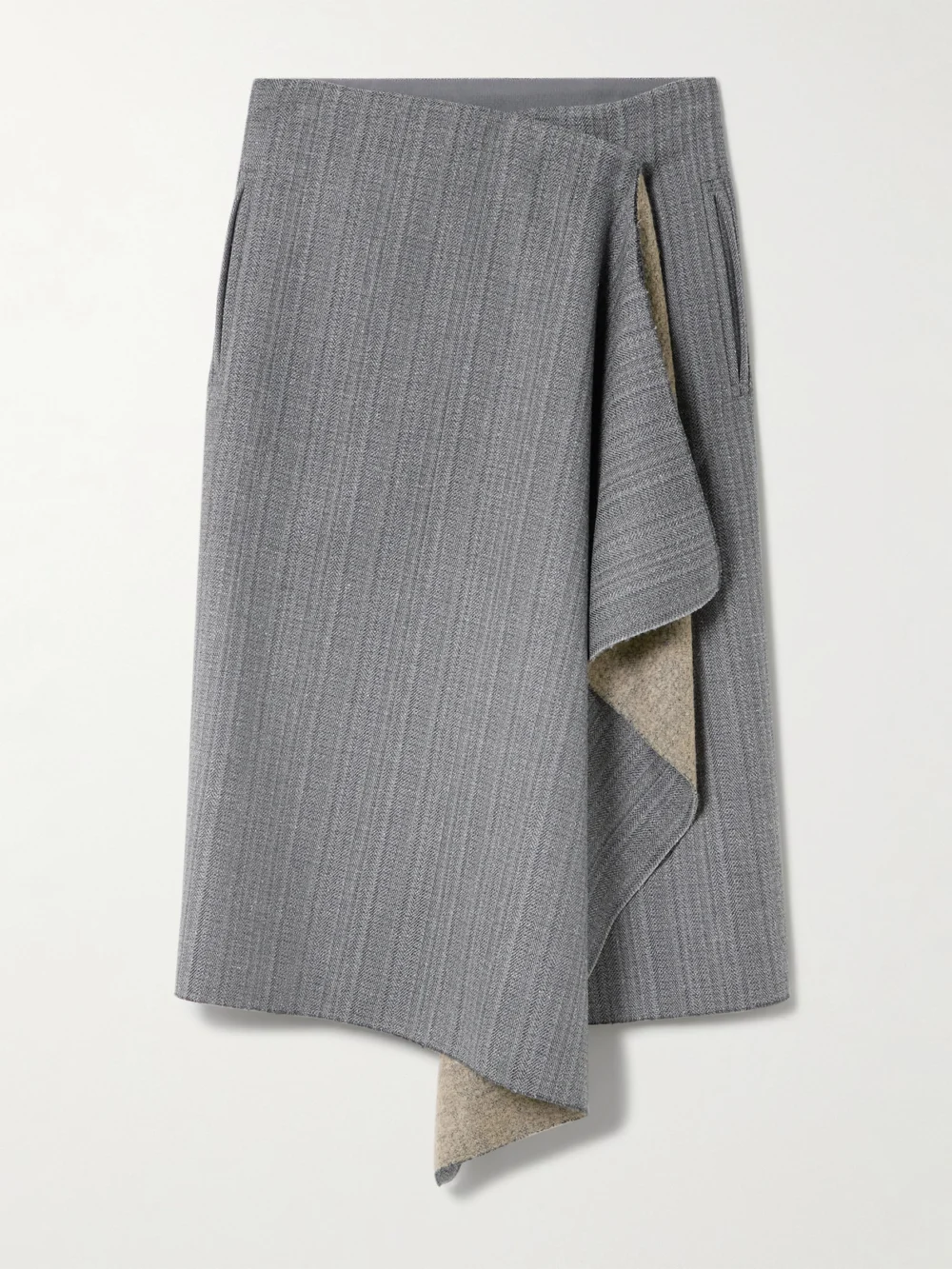 Ami Paris Distressed Herringbone Wool-blend Wrap Midi Skirt in gray
