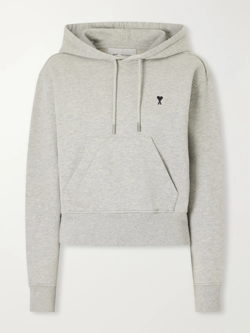 Ami Paris Embroidered Cotton-jersey Hoodie in gray