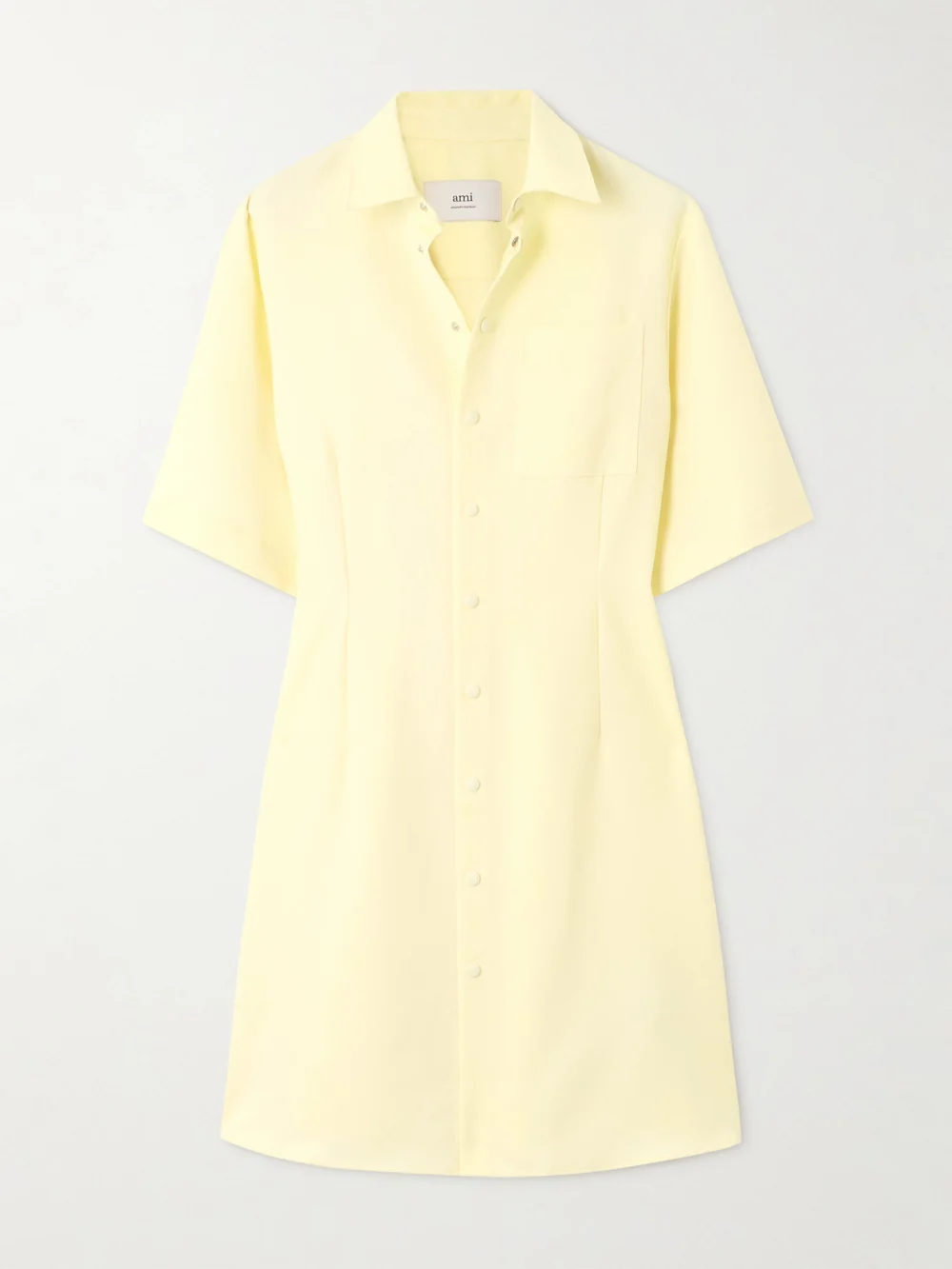 Ami Paris Grain De Poudre Wool Mini Shirt Dress in pastel yellow