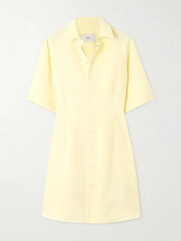 Ami Paris Grain De Poudre Wool Mini Shirt Dress