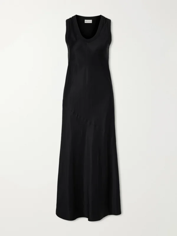 Ami Paris Ribbed-knit Trimmed Satin Maxi Dress