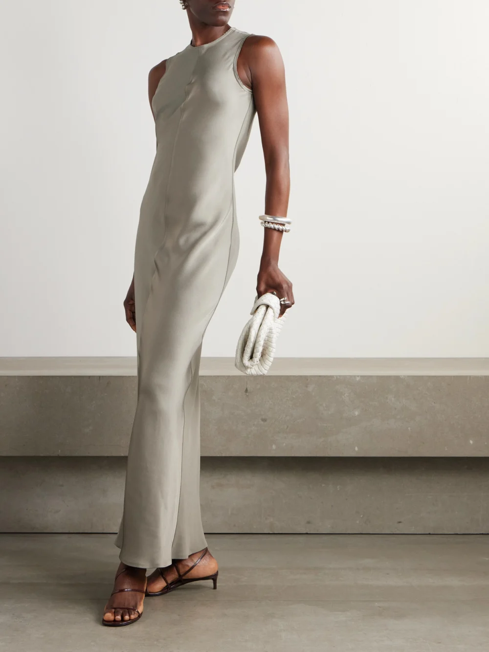 Ami Paris Satin-crepe Maxi Dress, worn by a model