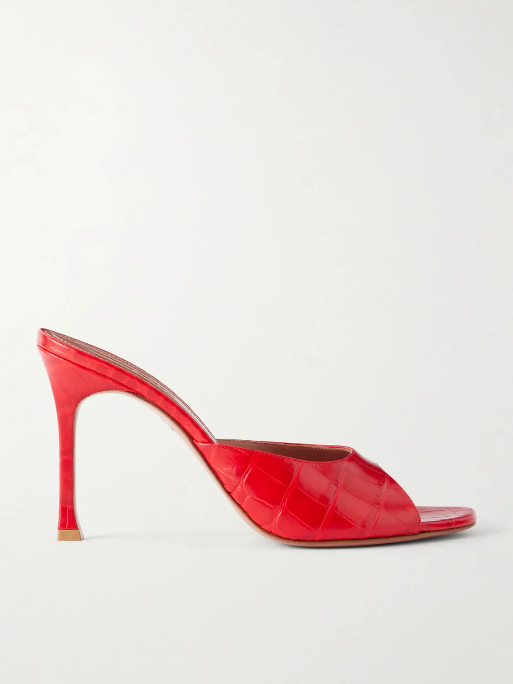 Amina Muaddi Alexa 95 Croc-effect Leather Mules in red