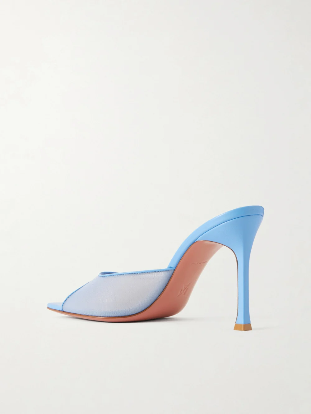 Back view of the Amina Muaddi Alexa Leather-trimmed Mesh Mules