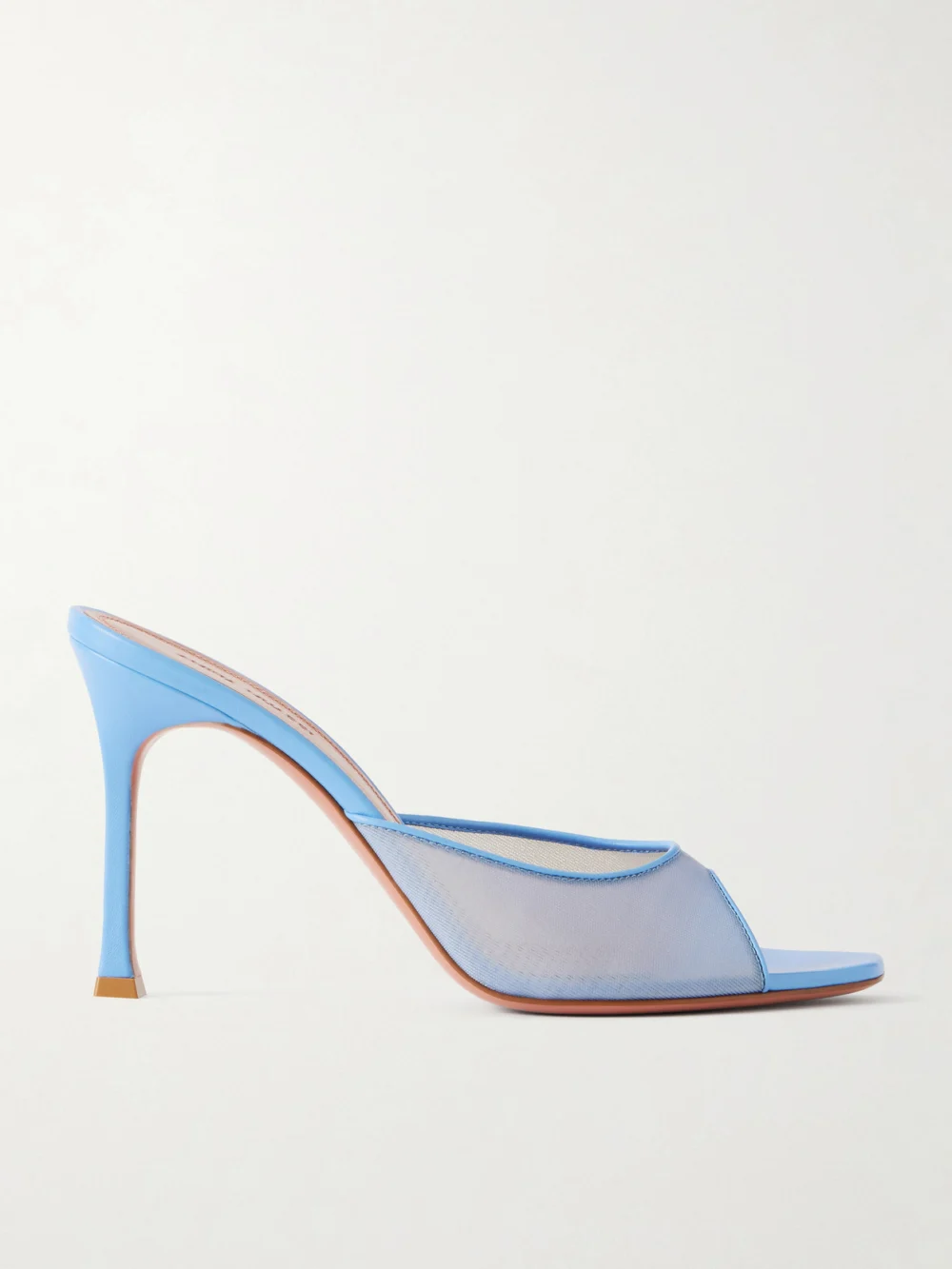 Amina Muaddi Alexa Leather-trimmed Mesh Mules in light blue