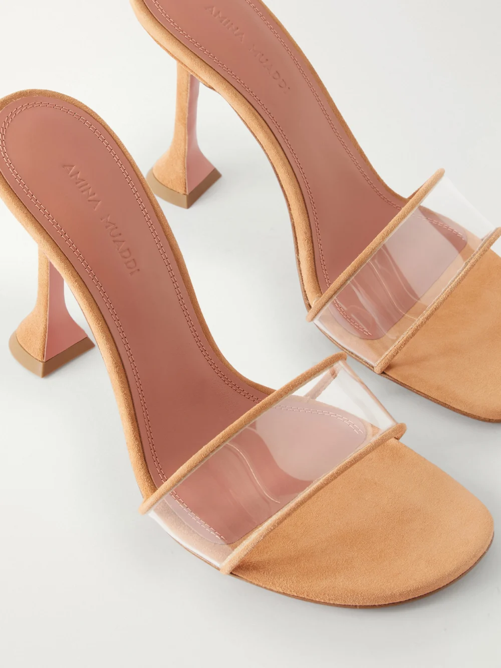 Close-up detail of the Amina Muaddi Andrea 95 Leather Mules