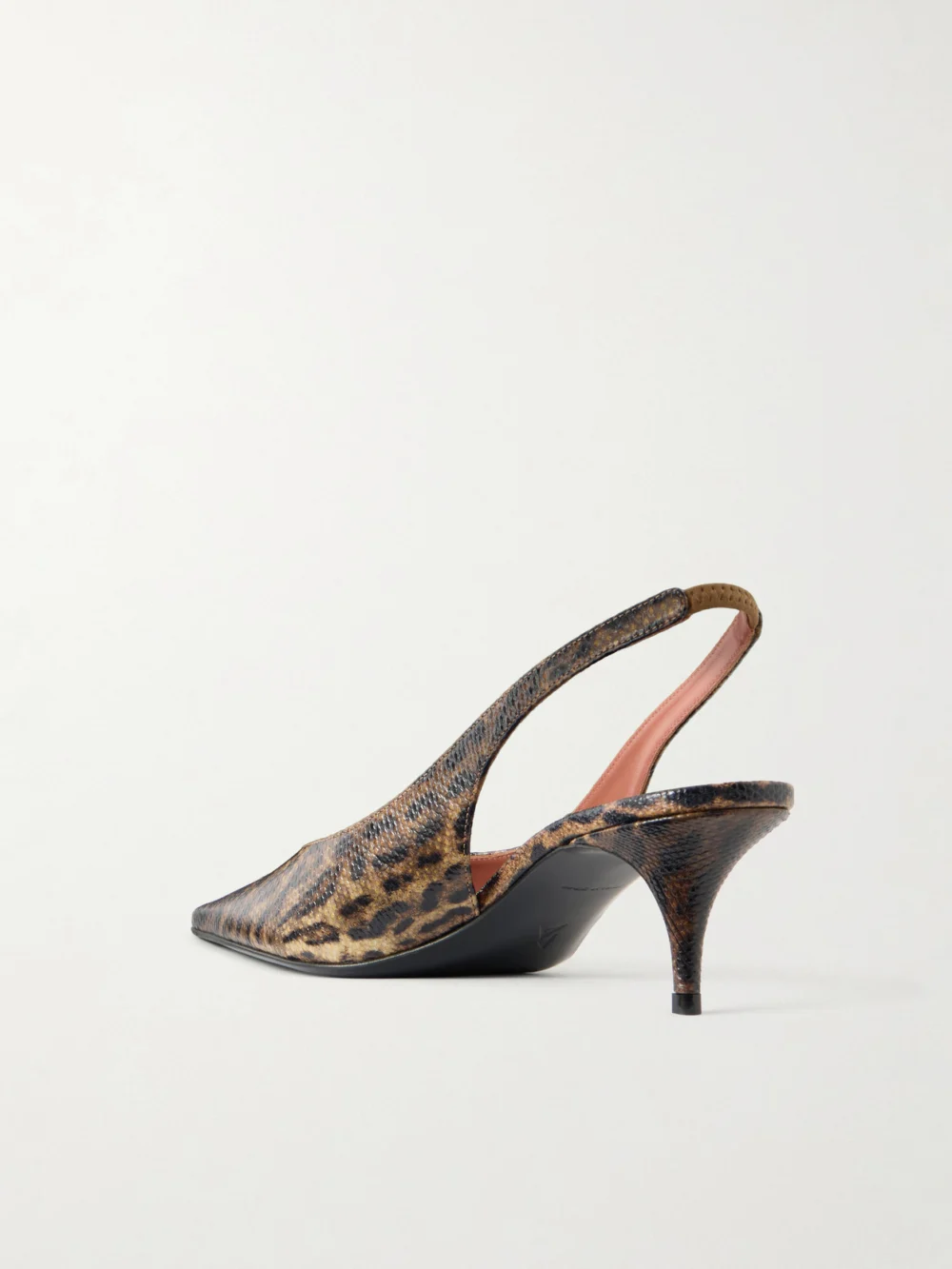 Back view of the Amina Muaddi Anok 55 Snake-embossed Leather Kitten Heel Slingback Pumps