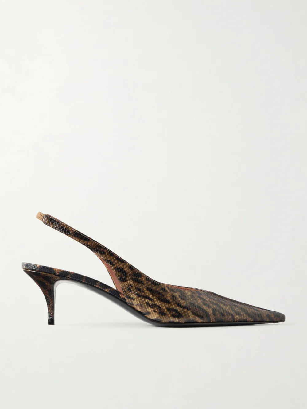 Amina Muaddi Anok 55 Snake-embossed Leather Kitten Heel Slingback Pumps in leopard print