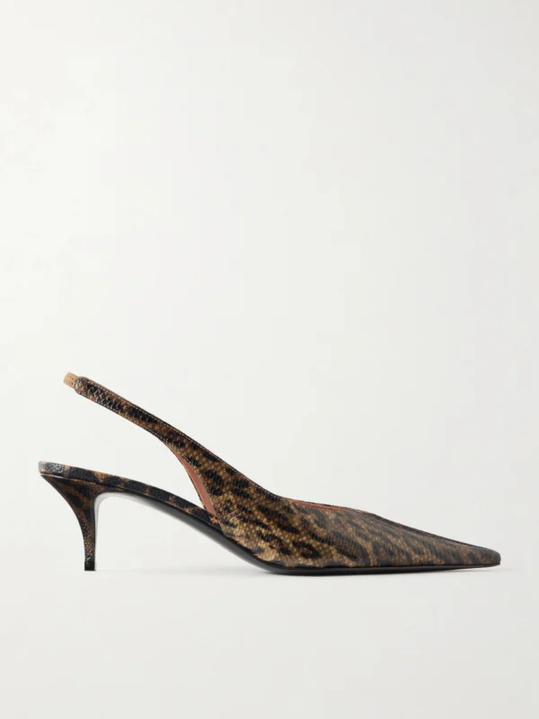 Amina Muaddi Anok 55 Snake-embossed Leather Kitten Heel Slingback Pumps
