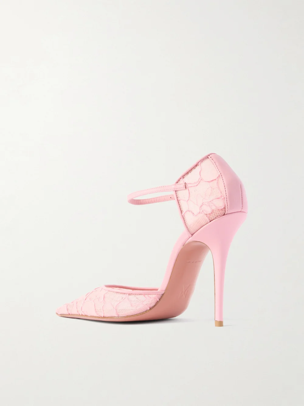 Back view of the Amina Muaddi Barbara Leather-trimmed Lace Pumps