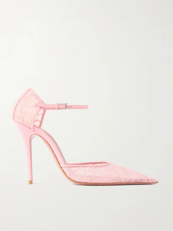 Amina Muaddi Barbara Leather-trimmed Lace Pumps
