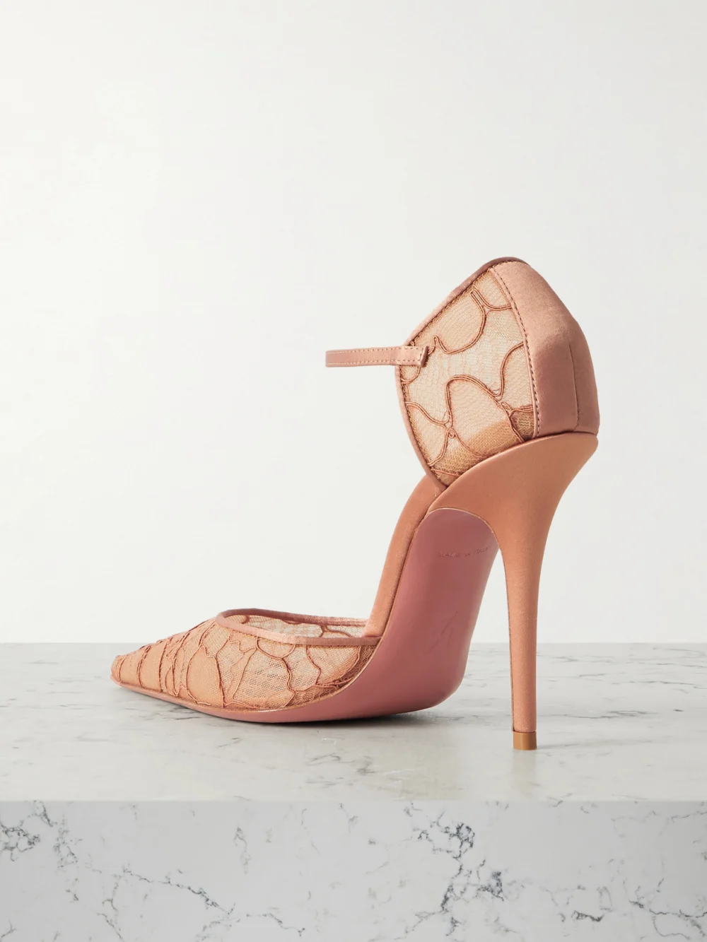 Back view of the Amina Muaddi Barbara Satin-trimmed Corded Lace Pumps