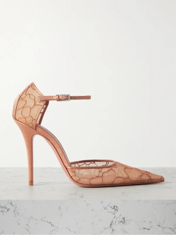 Amina Muaddi Barbara Satin-trimmed Corded Lace Pumps