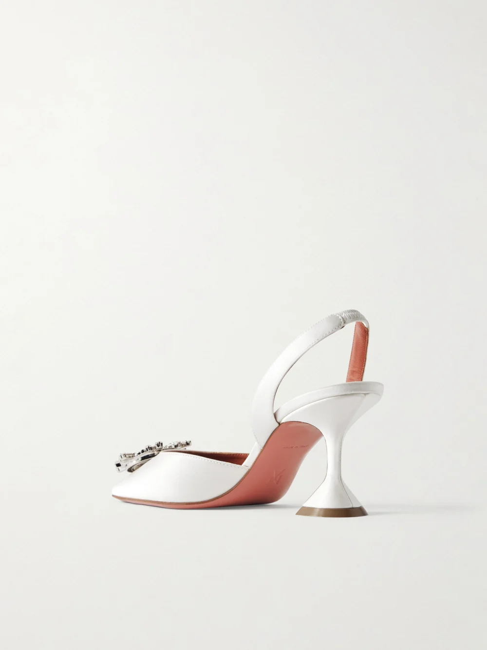 Back view of the Amina Muaddi Begum 70 Swarovski Crystal-embellished Satin Slingback Pumps
