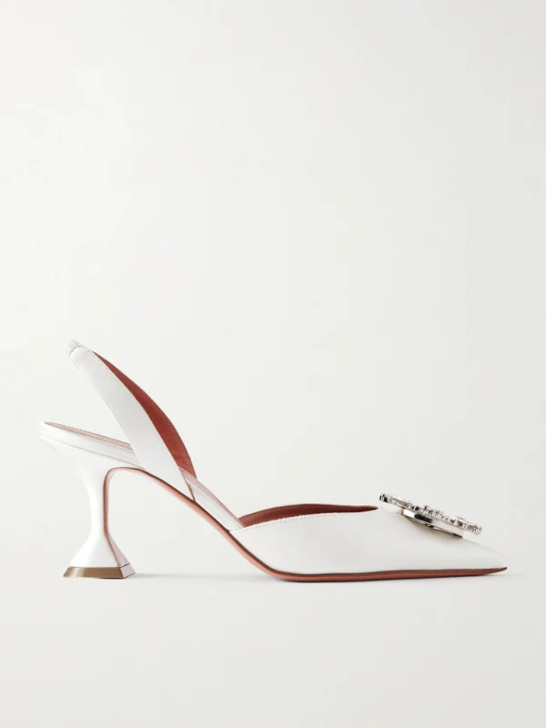 Amina Muaddi Begum 70 Swarovski Crystal-embellished Satin Slingback Pumps