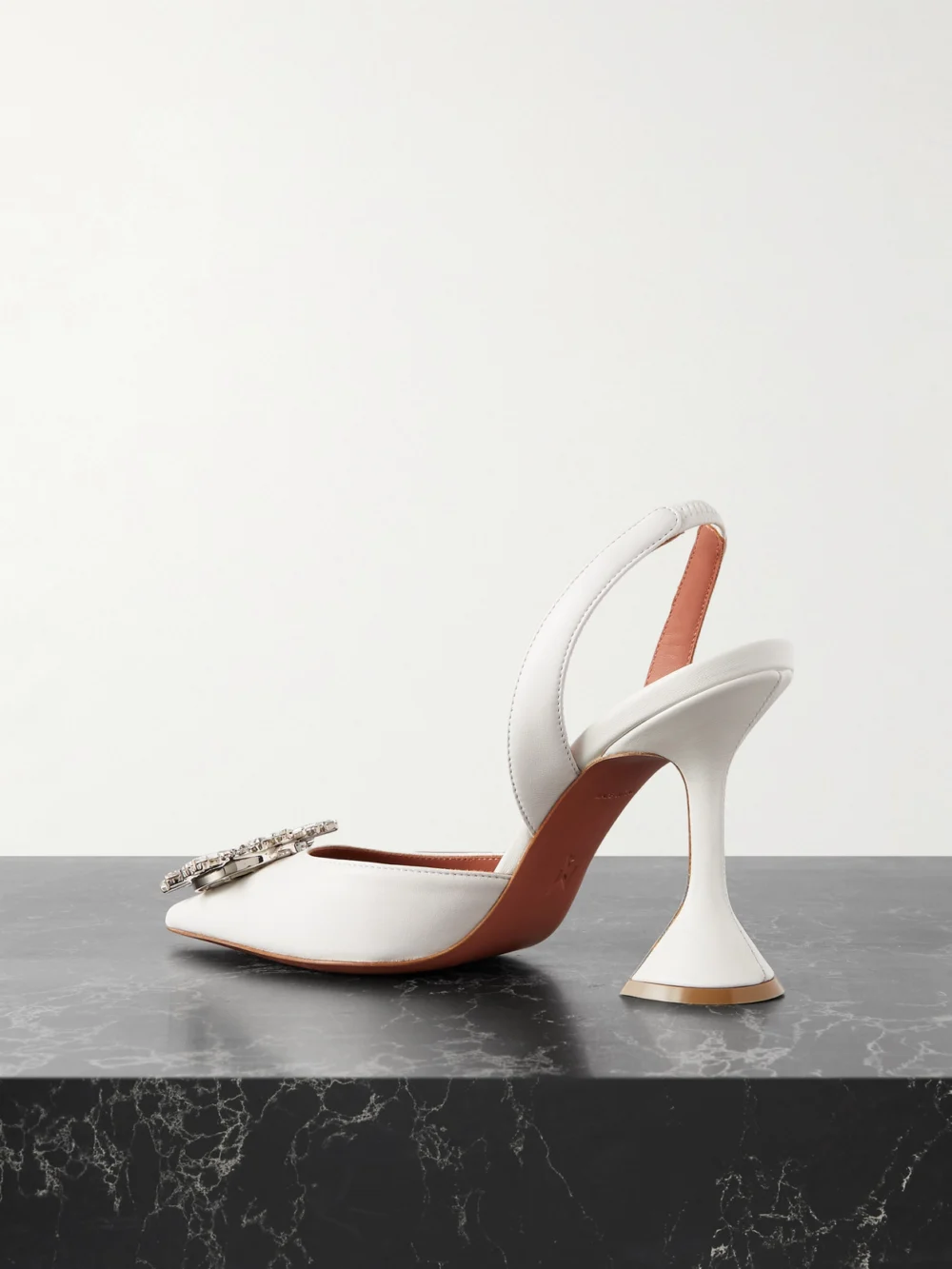 Back view of the Amina Muaddi Begum 95 Swarovski Crystal-embellished Leather Slingback Pumps