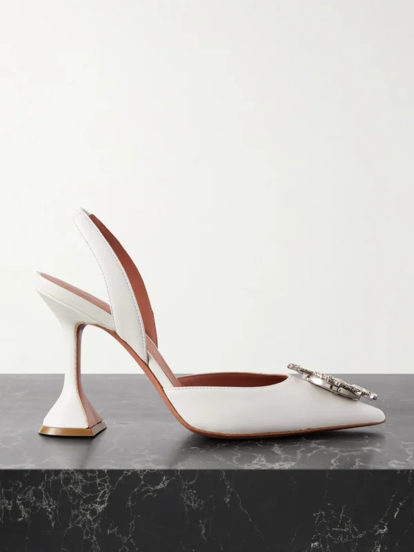 Amina Muaddi Begum 95 Swarovski Crystal-embellished Leather Slingback Pumps