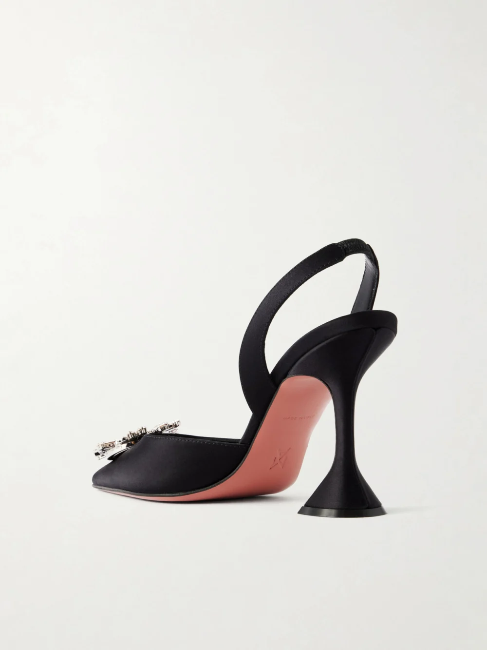Back view of the Amina Muaddi Begum 95 Swarovski Crystal-embellished Satin Slingback Pumps