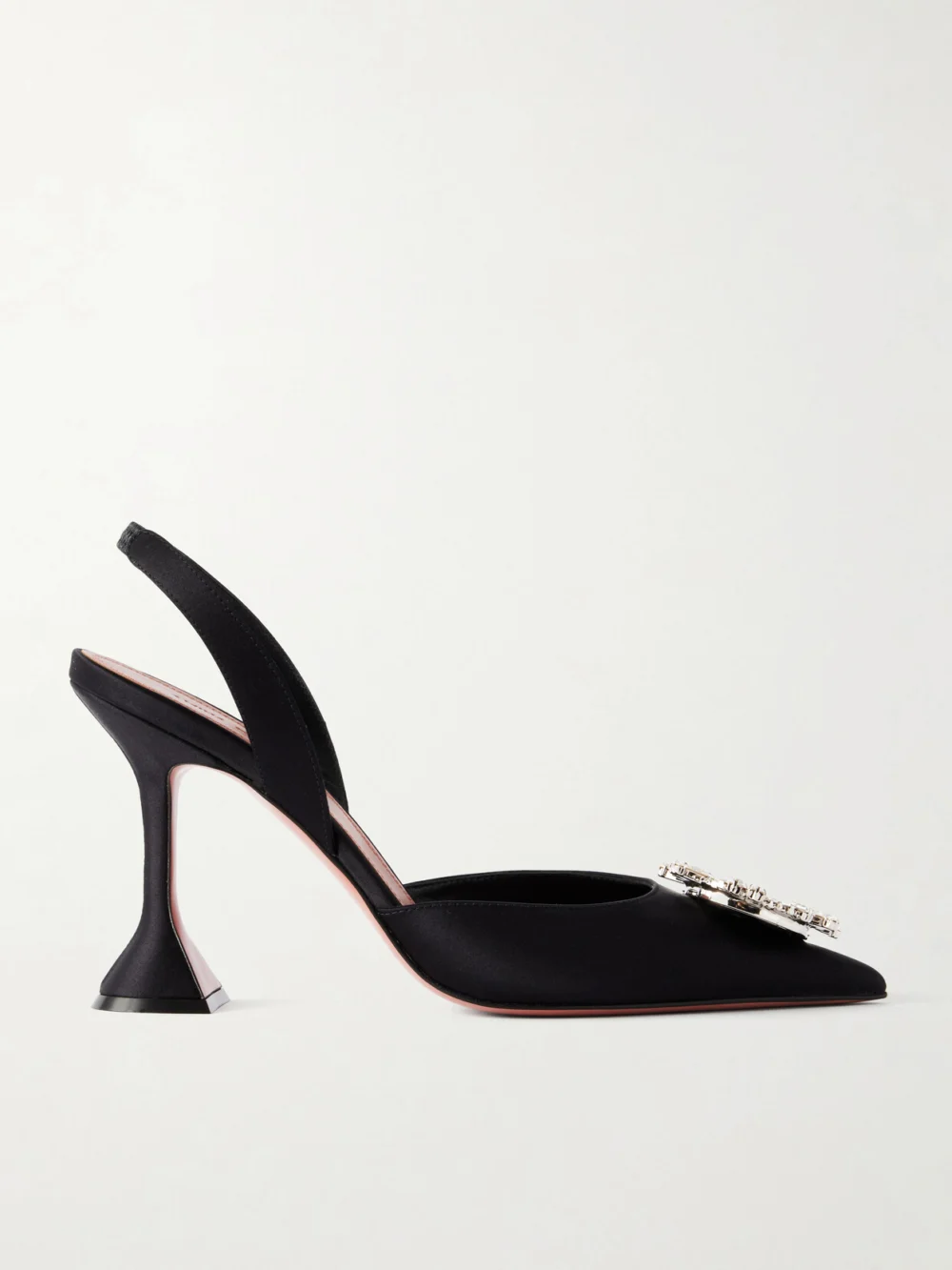Amina Muaddi Begum 95 Swarovski Crystal-embellished Satin Slingback Pumps in black