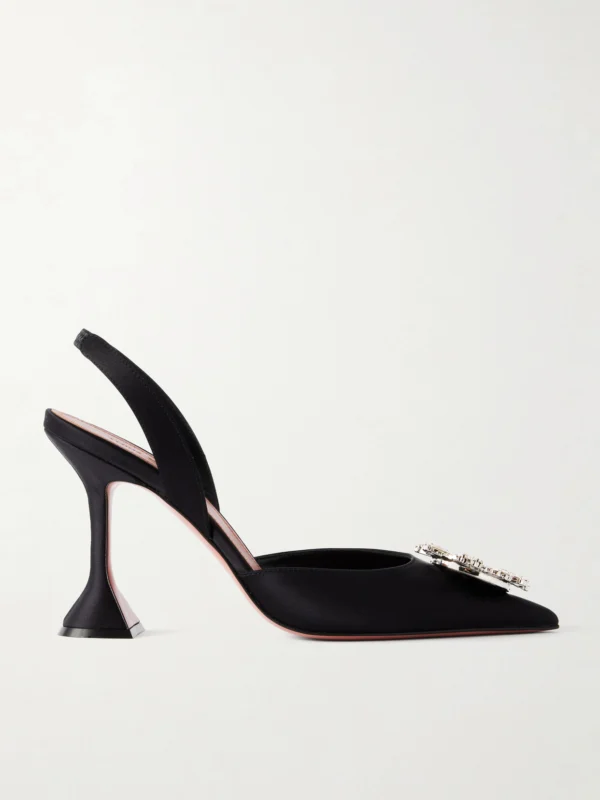 Amina Muaddi Begum 95 Swarovski Crystal-embellished Satin Slingback Pumps