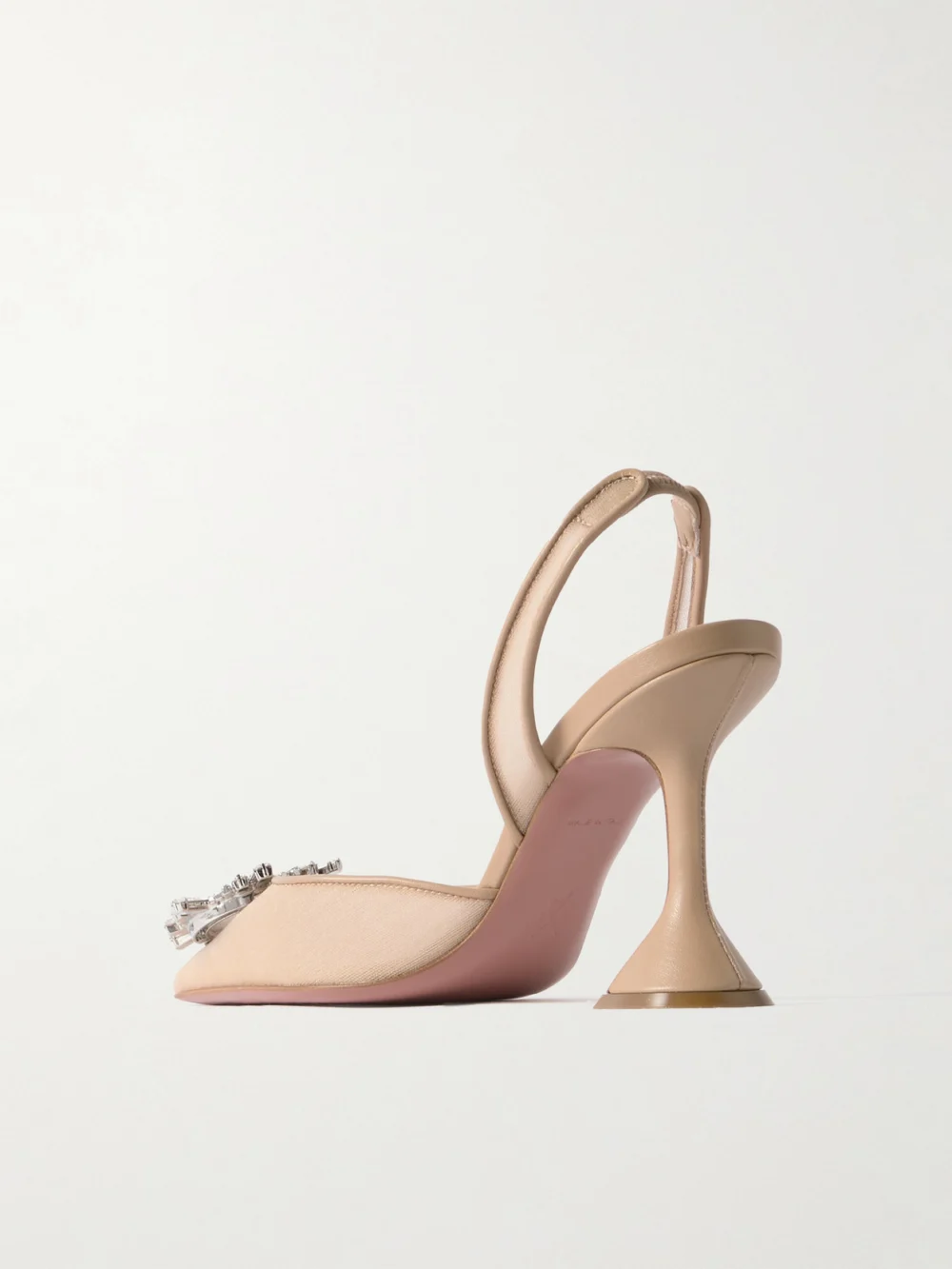 Back view of the Amina Muaddi Begum Crystal-embellished Leather-trimmed Mesh Slingback Pumps