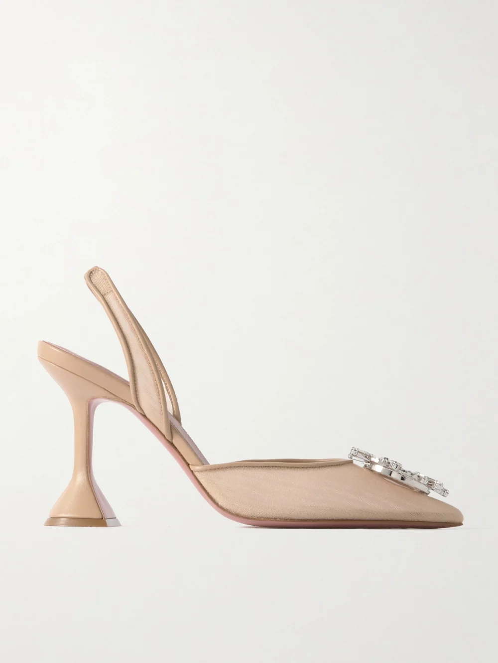 Amina Muaddi Begum Crystal-embellished Leather-trimmed Mesh Slingback Pumps in neutral