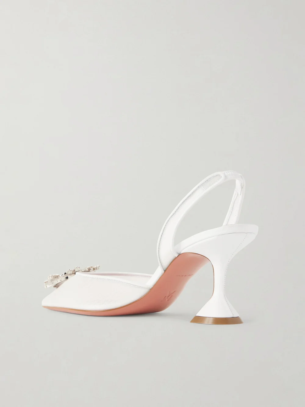 Back view of the Amina Muaddi Begum Crystal-embellished Leather-trimmed Mesh Slingback Pumps
