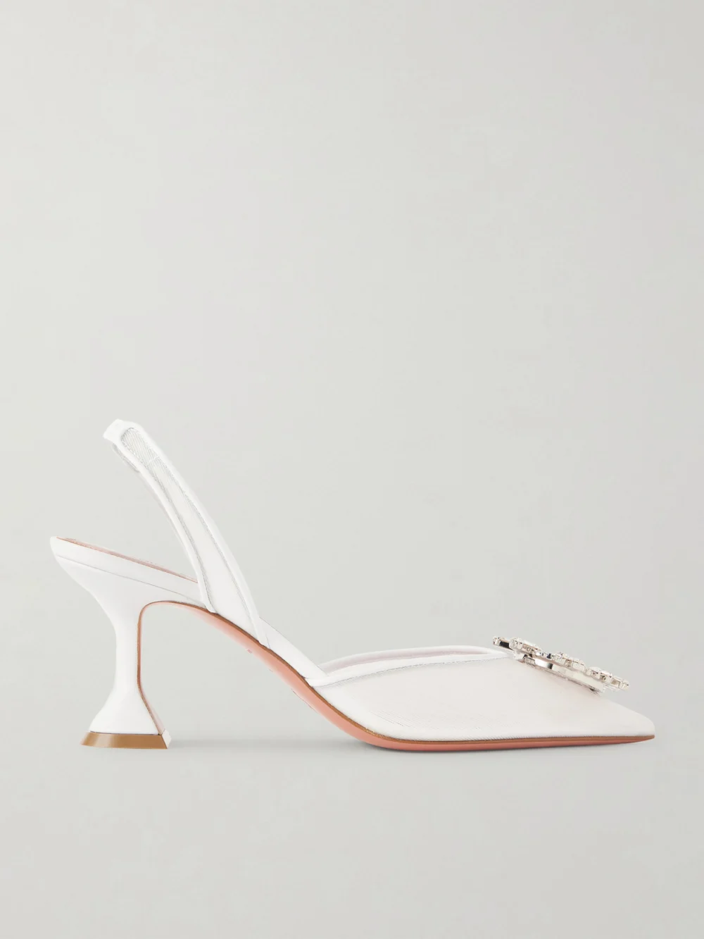 Amina Muaddi Begum Crystal-embellished Leather-trimmed Mesh Slingback Pumps in white