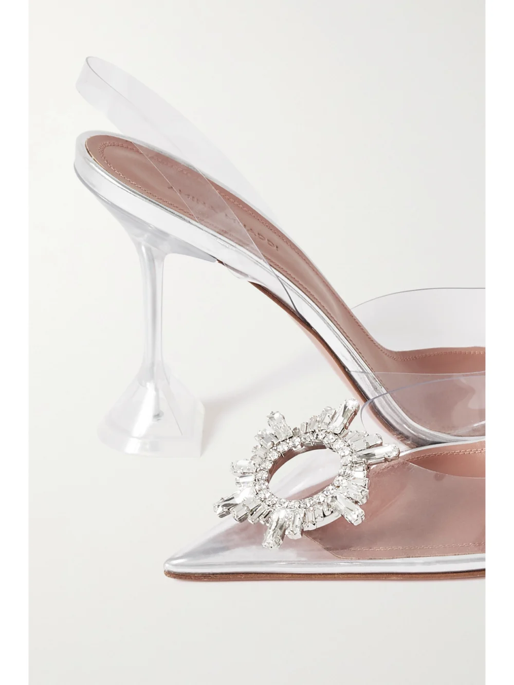 Close-up detail of the Amina Muaddi Begum Crystal-embellished Pvc Slingback Pumps