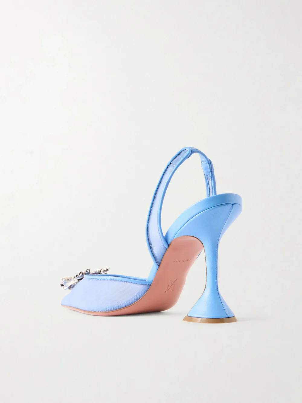 Back view of the Amina Muaddi Begum Leather-trimmed Crystal-embellished Mesh Slingback Pumps