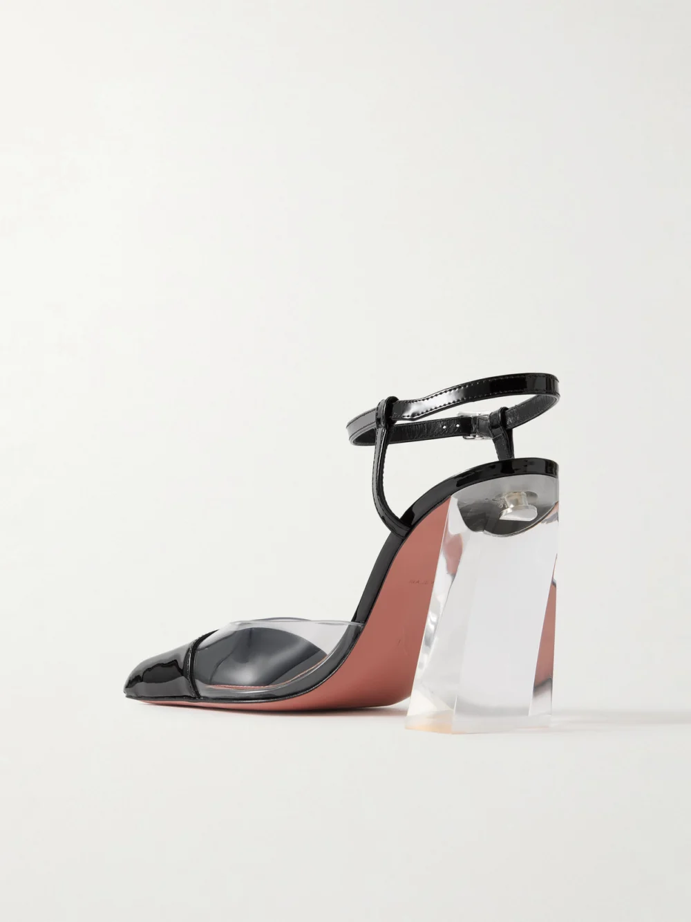 Back view of the Amina Muaddi Charlotte 95 Pvc and Patent-leather Slingback Pumps