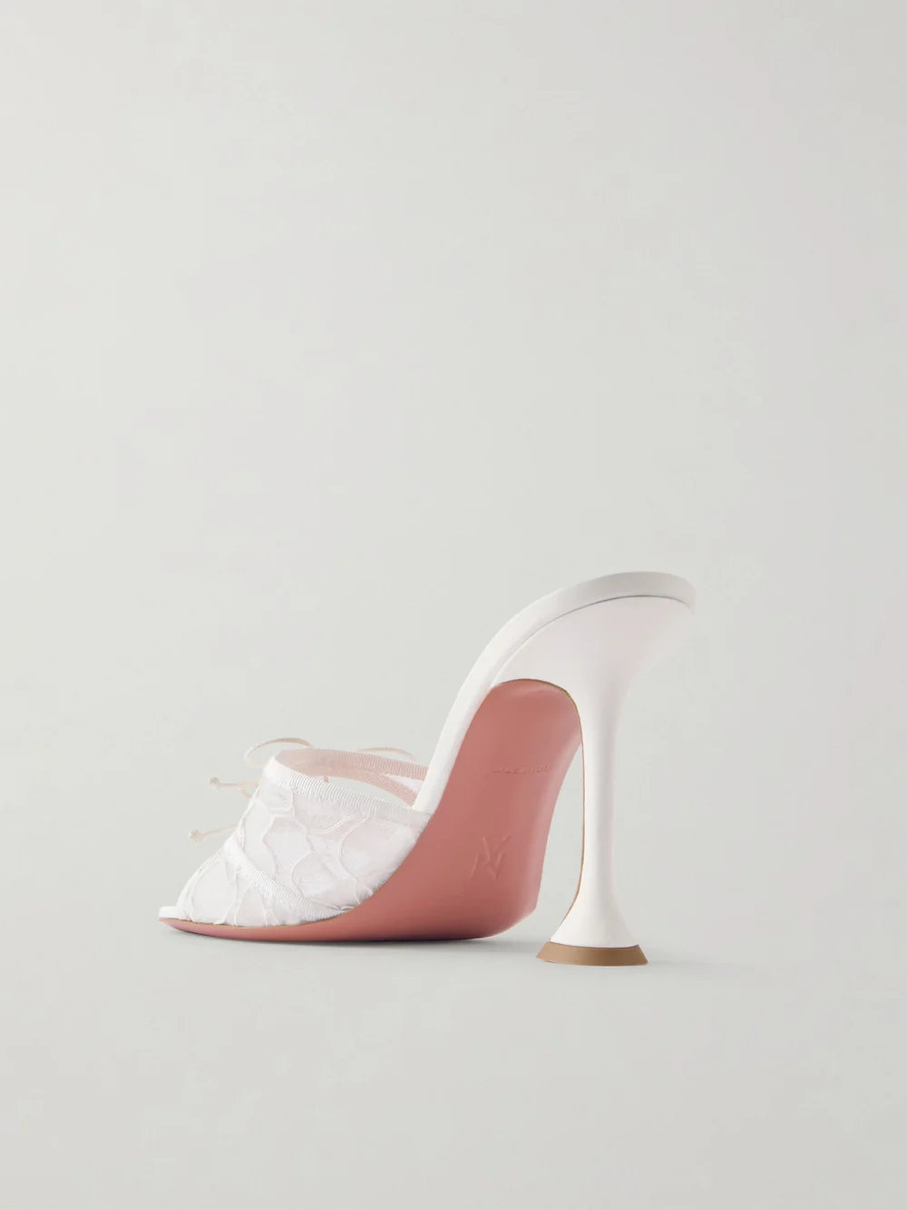 Back view of the Amina Muaddi Eleonora Bow-detailed Lace and Leather Mules
