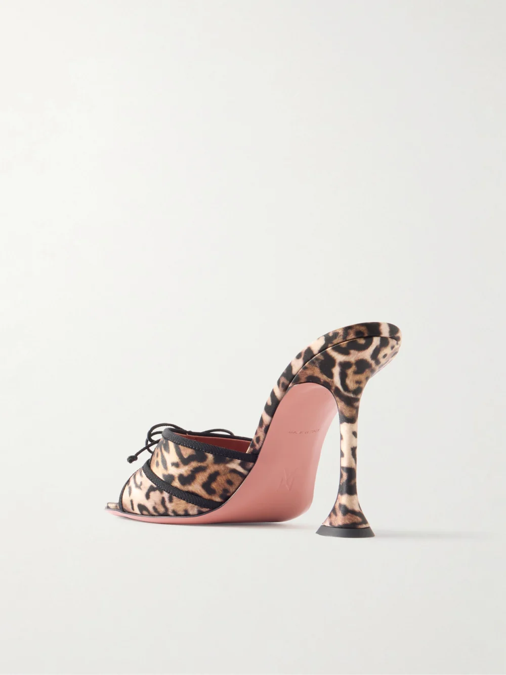 Back view of the Amina Muaddi Eleonora Bow-detailed Leopard-print Satin Mules