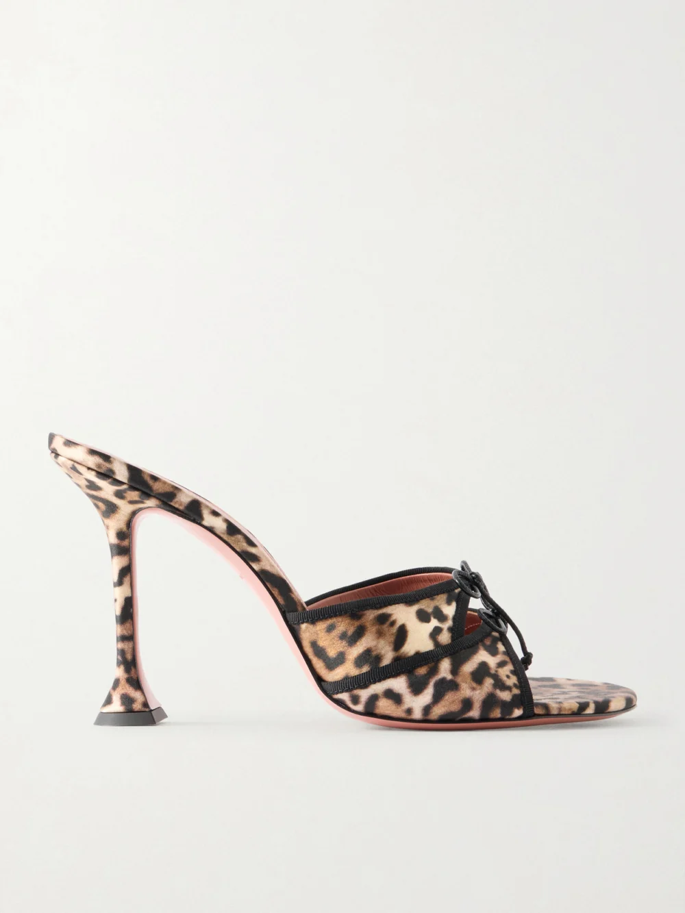 Amina Muaddi Eleonora Bow-detailed Leopard-print Satin Mules in leopard print