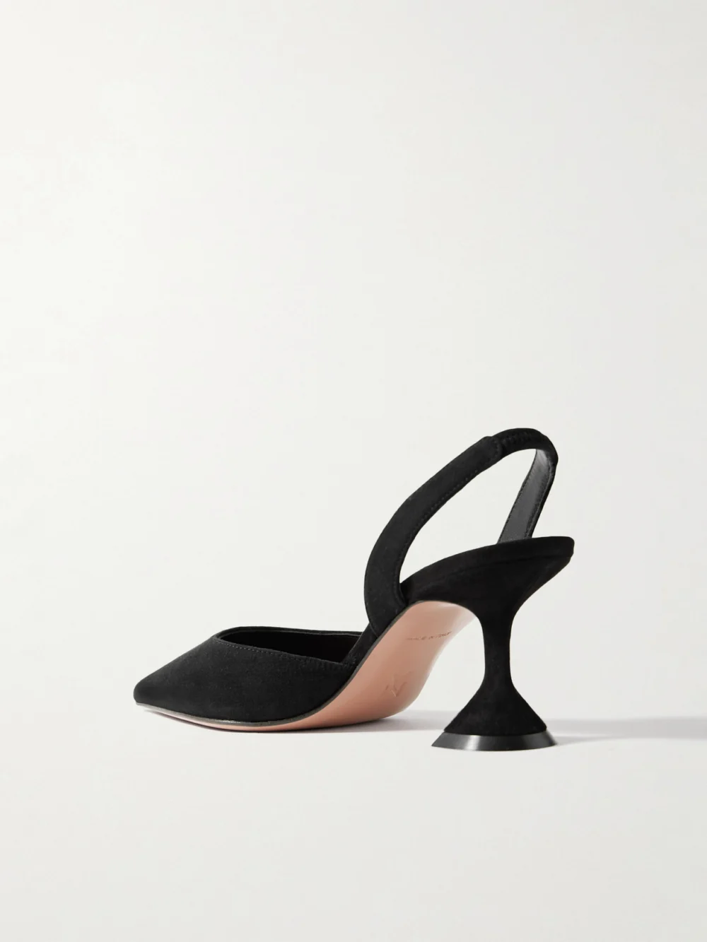 Back view of the Amina Muaddi Holli 70 Suede Slingback Pumps