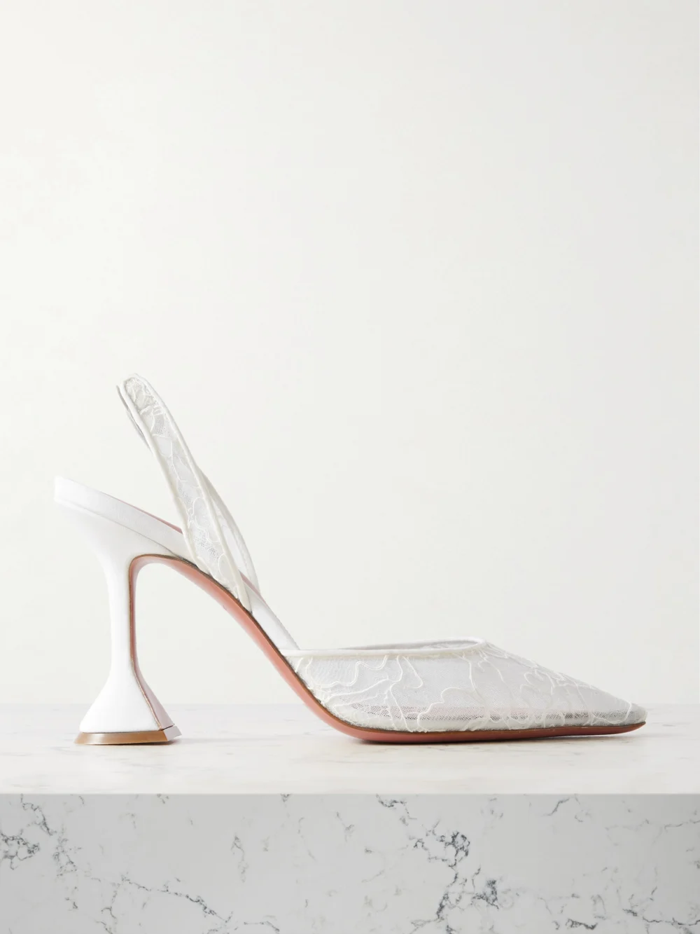 Amina Muaddi Holli 95 Lace and Leather Slingback Pumps in ivory