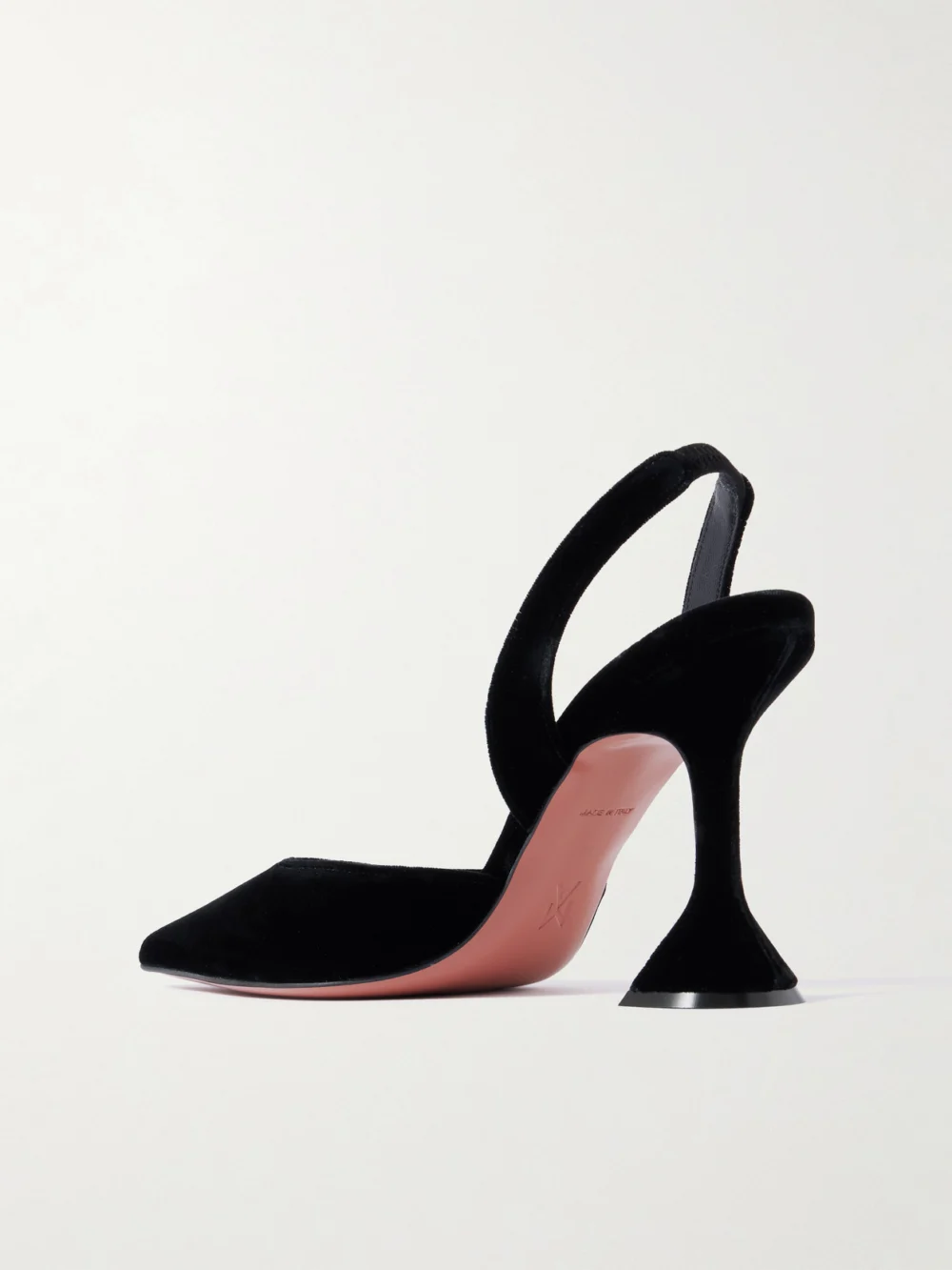 Back view of the Amina Muaddi Holli 95 Velvet Slingback Pumps