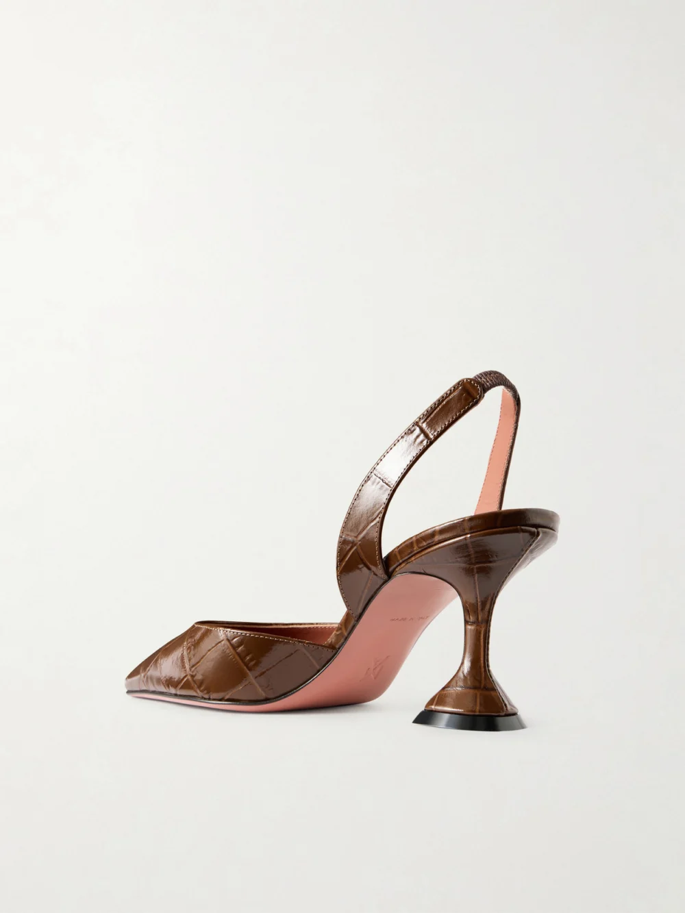 Back view of the Amina Muaddi Holli Croc-effect Leather Slingback Pumps