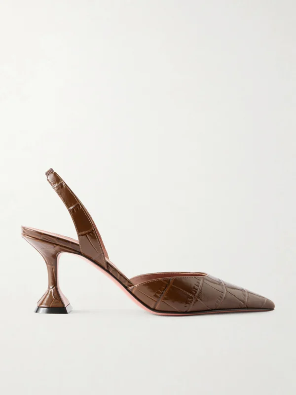 Amina Muaddi Holli Croc-effect Leather Slingback Pumps