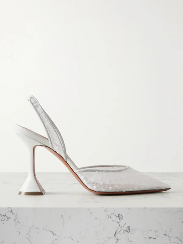 Amina Muaddi Holli Leather-trimmed Flocked Polka-dot Mesh Slingback Pumps