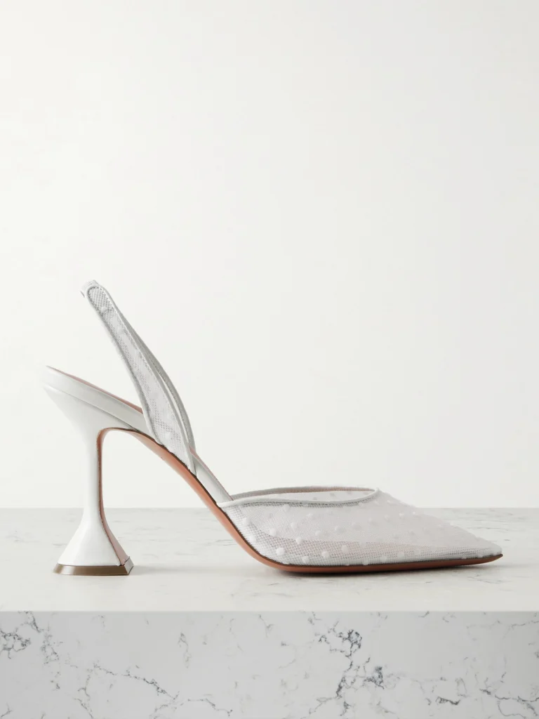 Amina Muaddi Holli Leather-trimmed Flocked Polka-dot Mesh Slingback Pumps