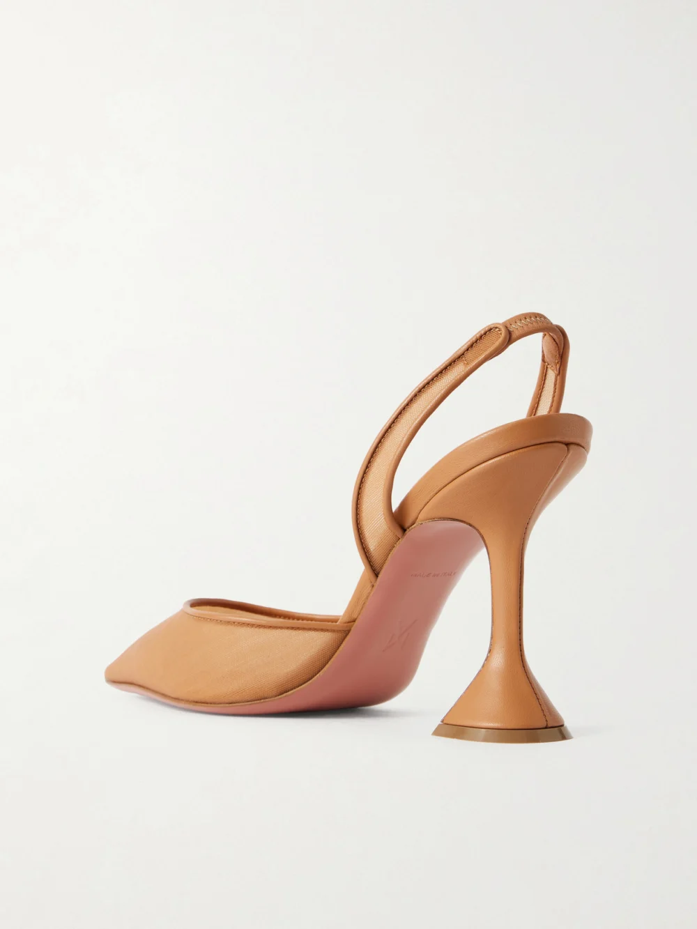 Back view of the Amina Muaddi Holli Leather-trimmed Mesh Slingback Pumps
